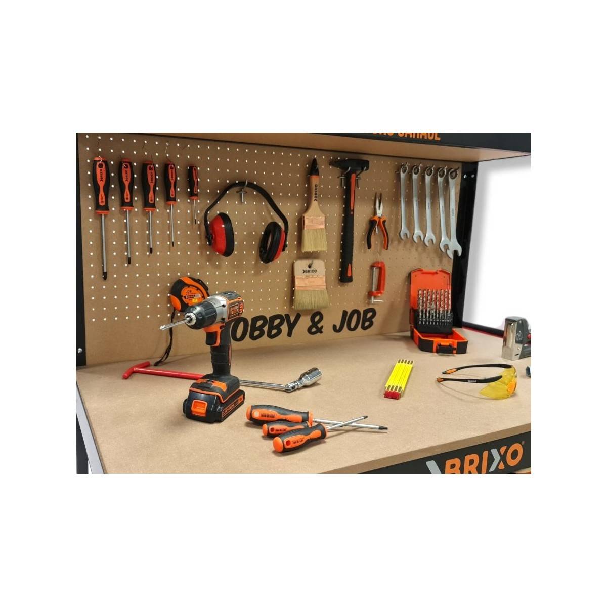 Etabli de garage avec tiroir Panneau perforé et étagère L120 xP60 x H150 cm Charge max 230 kg - Image 6