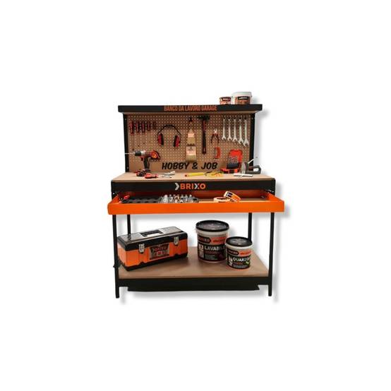 Etabli de garage avec tiroir Panneau perforé et étagère L120 xP60 x H150 cm Charge max 230 kg - Image 8