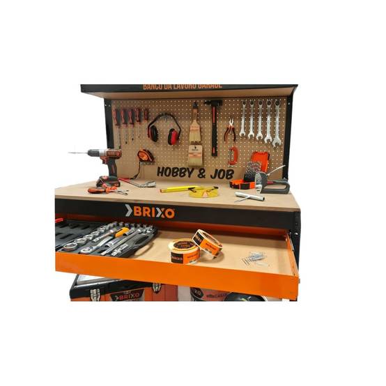 Etabli de garage avec tiroir Panneau perforé et étagère L120 xP60 x H150 cm Charge max 230 kg - Image 5