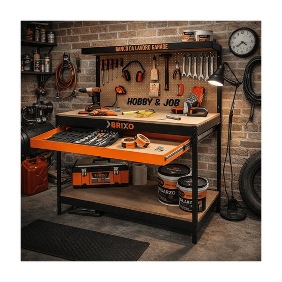 Etabli de garage avec tiroir Panneau perforé et étagère L120 xP60 x H150 cm Charge max 230 kg - Image 2