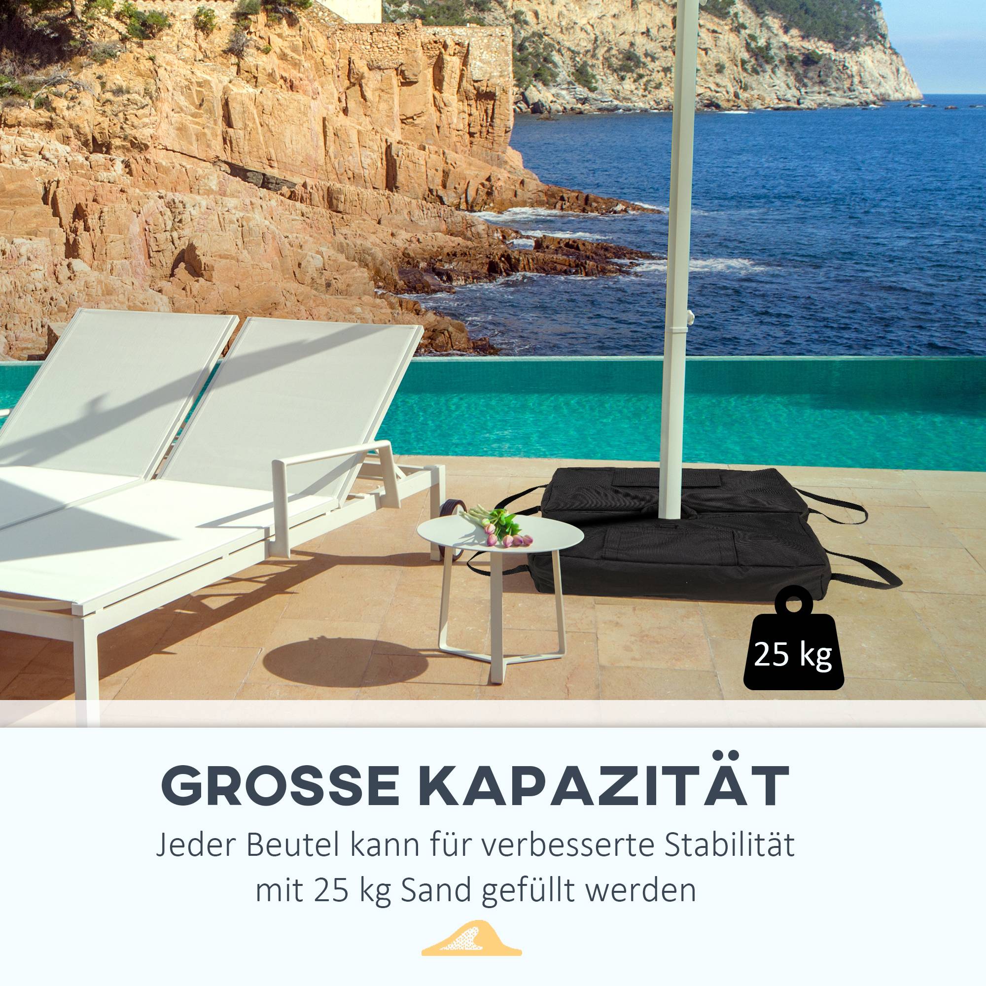 Lot 2 Sacs Lestage Tissu Oxford Pliables Jardin Base Parasol Remplissage Sable 50kg Noir - ComfortXL Outdoor Living - Image 9