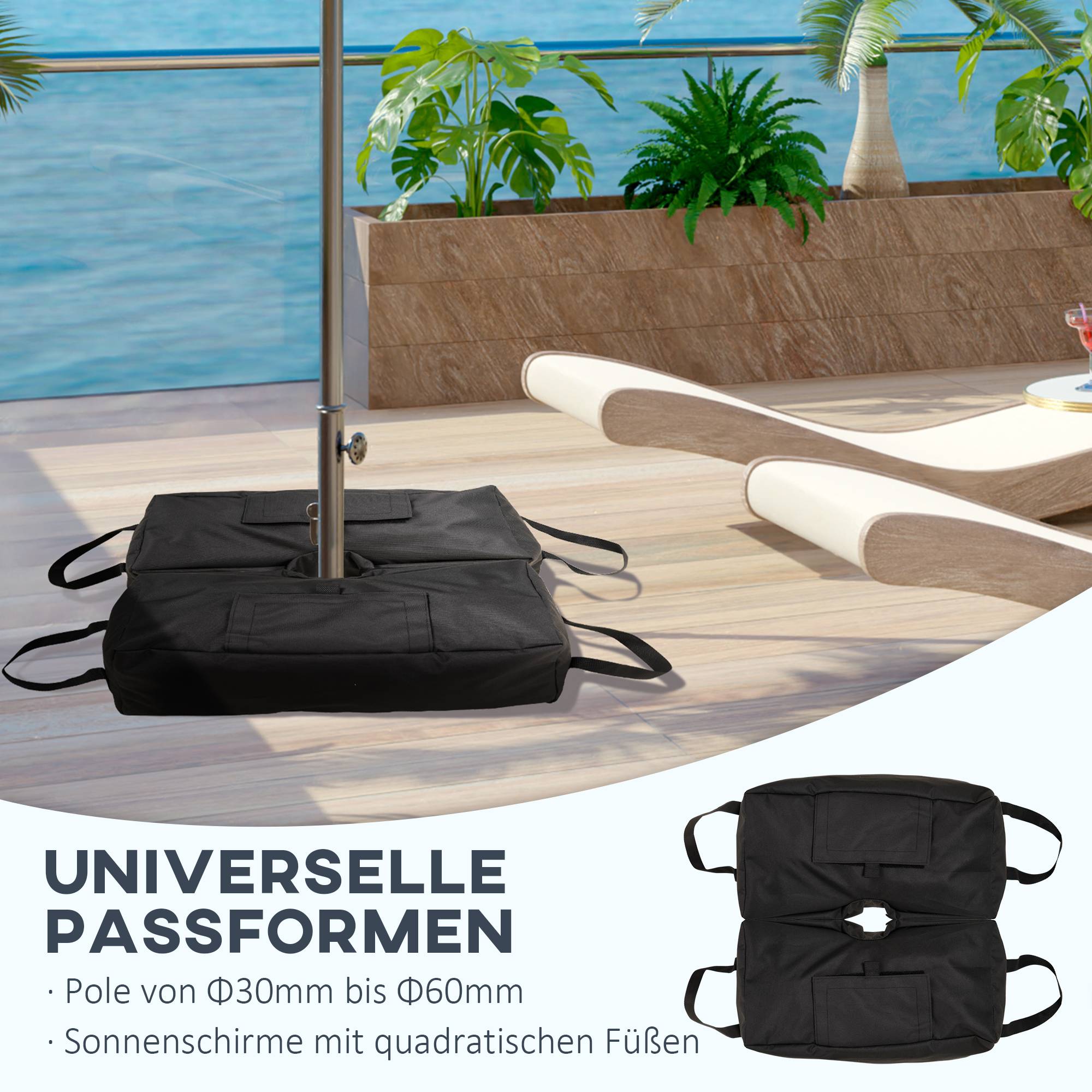 Lot 2 Sacs Lestage Tissu Oxford Pliables Jardin Base Parasol Remplissage Sable 50kg Noir - ComfortXL Outdoor Living - Image 7