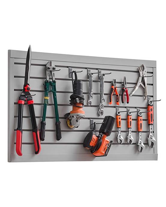 VEVOR Panneau lattes mural garage, 1225x645mm, PVC, modulaire, portes-outils, atelier, gris. - Image 1