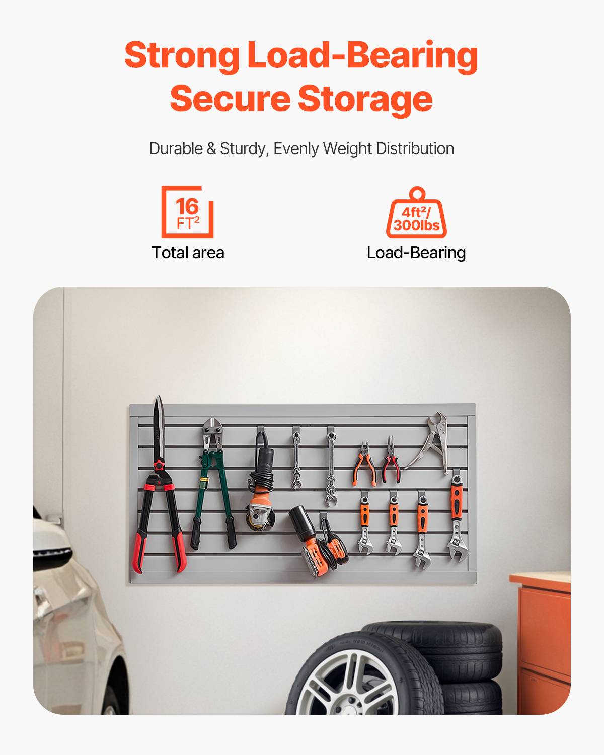 VEVOR Panneau lattes mural garage, 1225x645mm, PVC, modulaire, portes-outils, atelier, gris. - Image 2