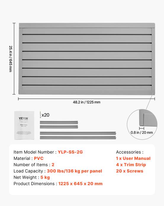 VEVOR Panneau lattes mural garage, 1225x645mm, PVC, modulaire, portes-outils, atelier, gris. - Image 7