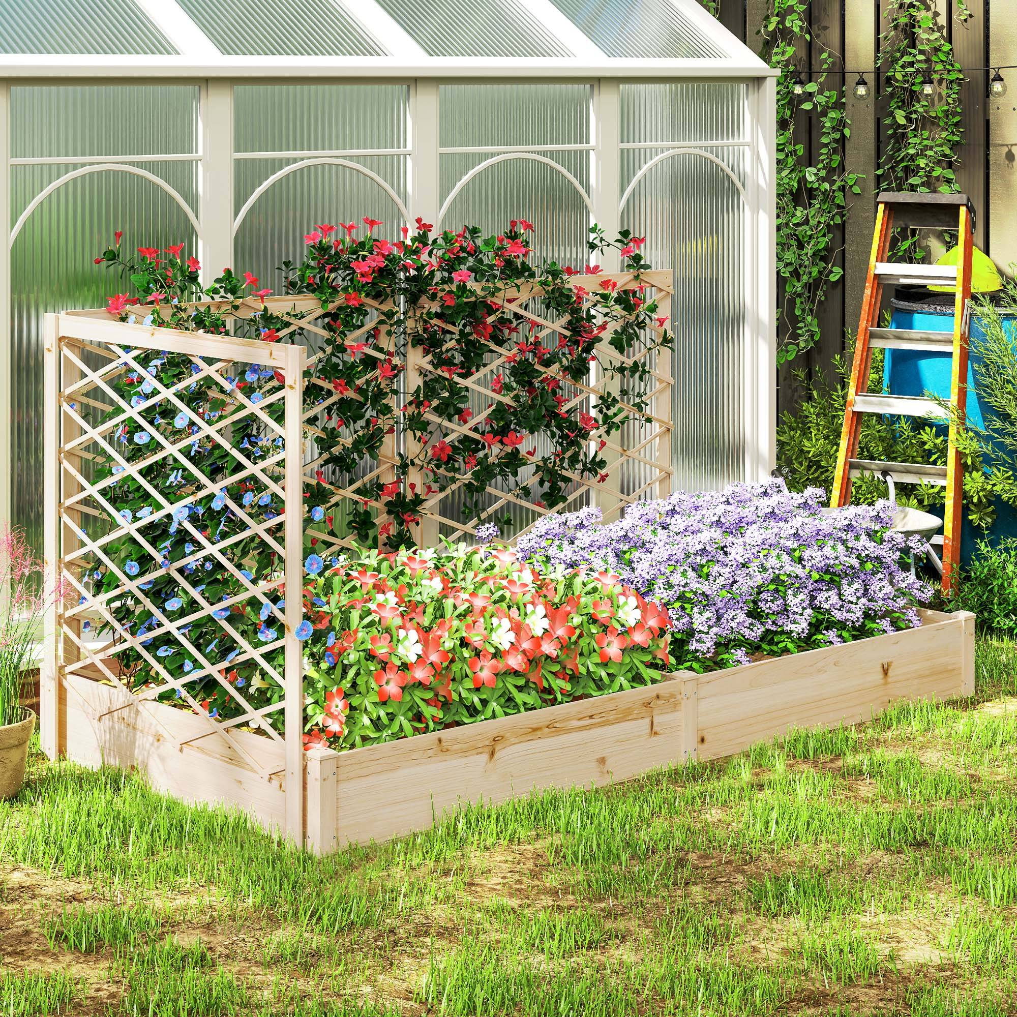 Jardinière avec 3 treillis modulable, bac à fleurs en bois pour balcon terrasse patio, 222x114x109 cm effet bois naturel - Image 4