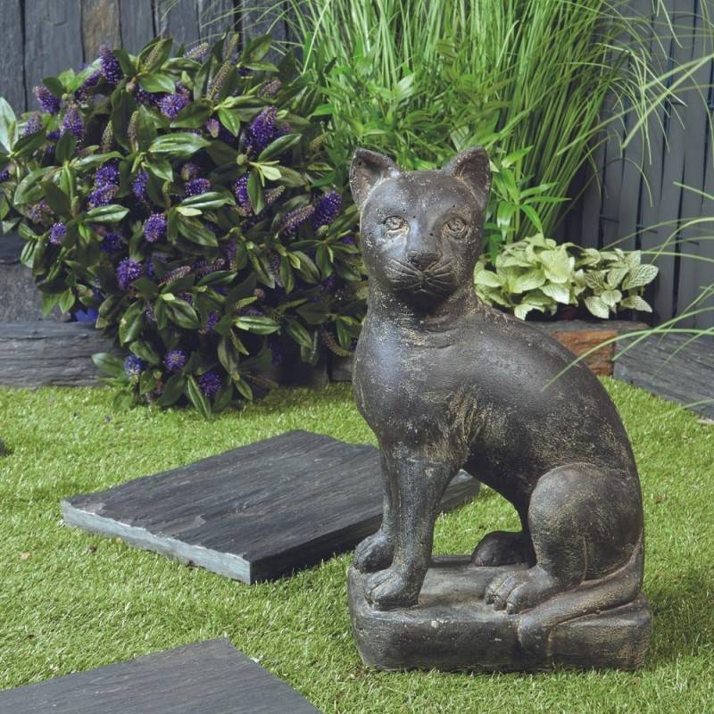 Statue jardin chat assis 45 cm - Gris anthracite 45 cm - Jardinex - Image 2