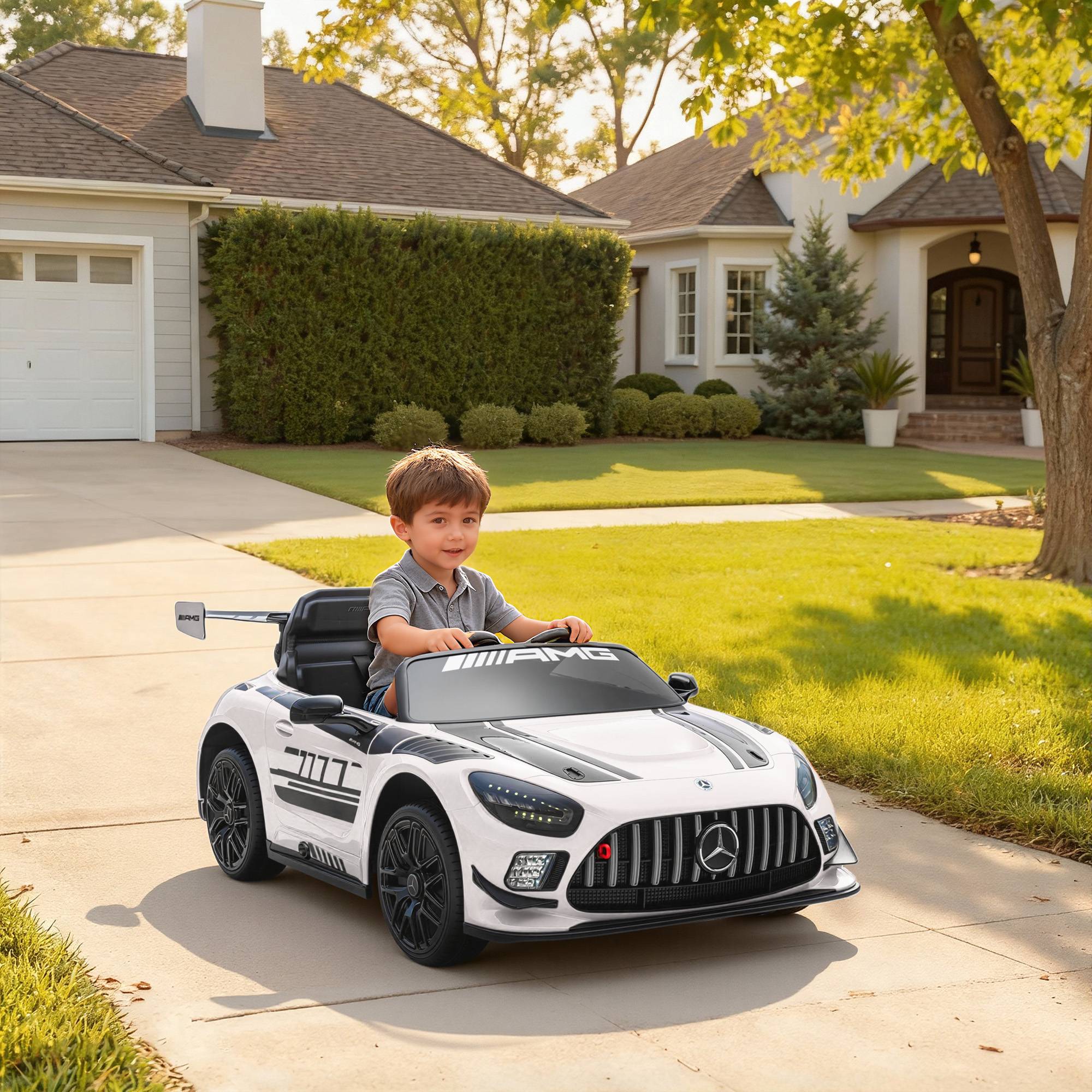 Voiture électrique Mercedes pour enfants, batterie 12V, phares LED, fonction musicale, klaxon, 3-8 ans, blanche - Image 4