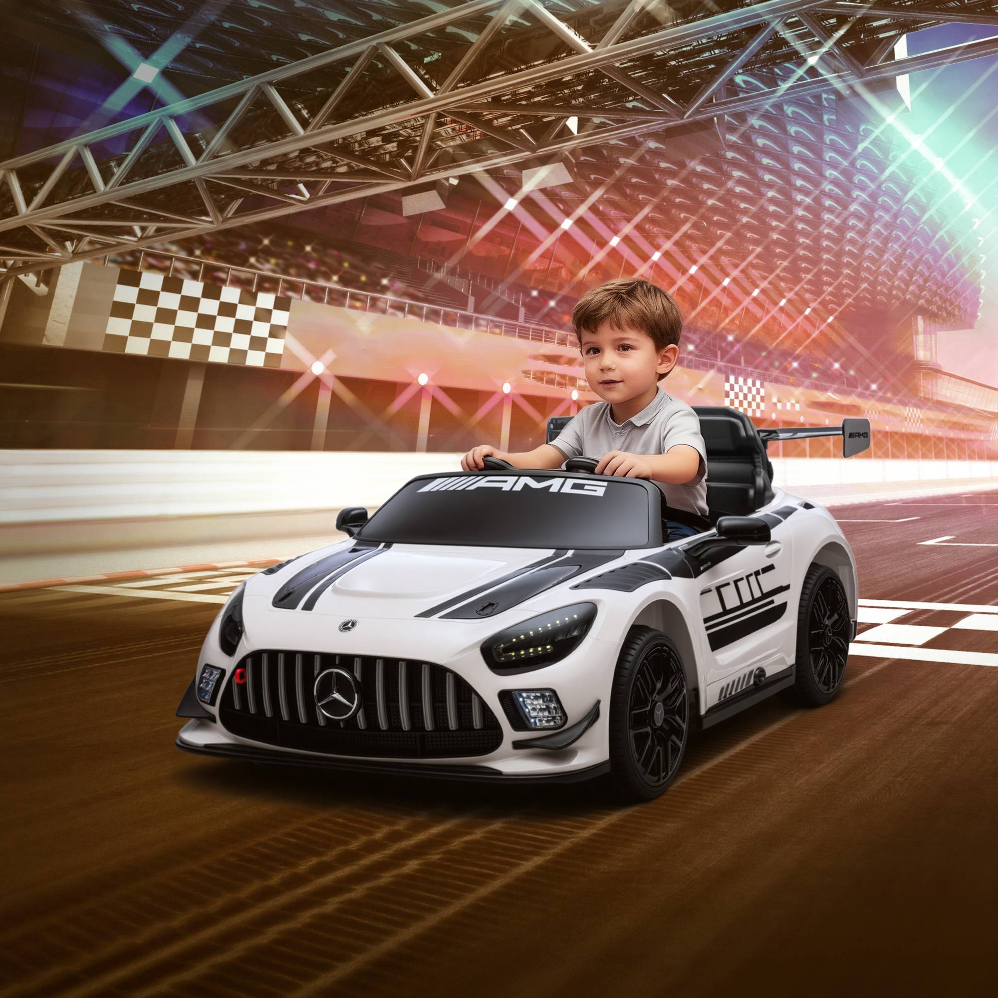 Voiture électrique Mercedes pour enfants, batterie 12V, phares LED, fonction musicale, klaxon, 3-8 ans, blanche - Image 3