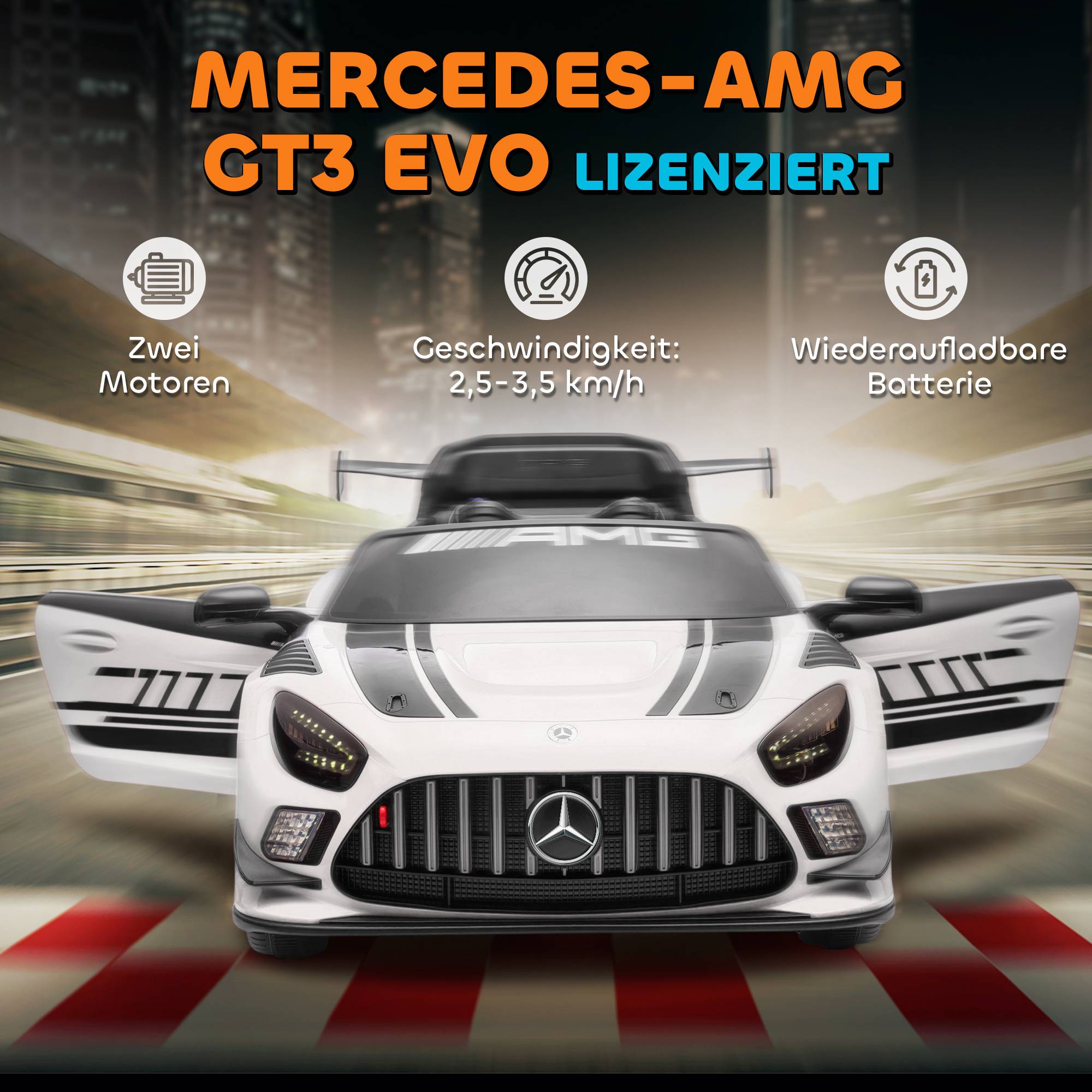 Voiture électrique Mercedes pour enfants, batterie 12V, phares LED, fonction musicale, klaxon, 3-8 ans, blanche - Image 6