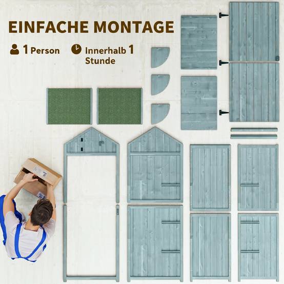 ComfortXL - Armoire de jardin en bois bleu clair et vert 77 x 54,2 x 179 cm pour outils avec 3 étagères et toit à deux pans - Image 7