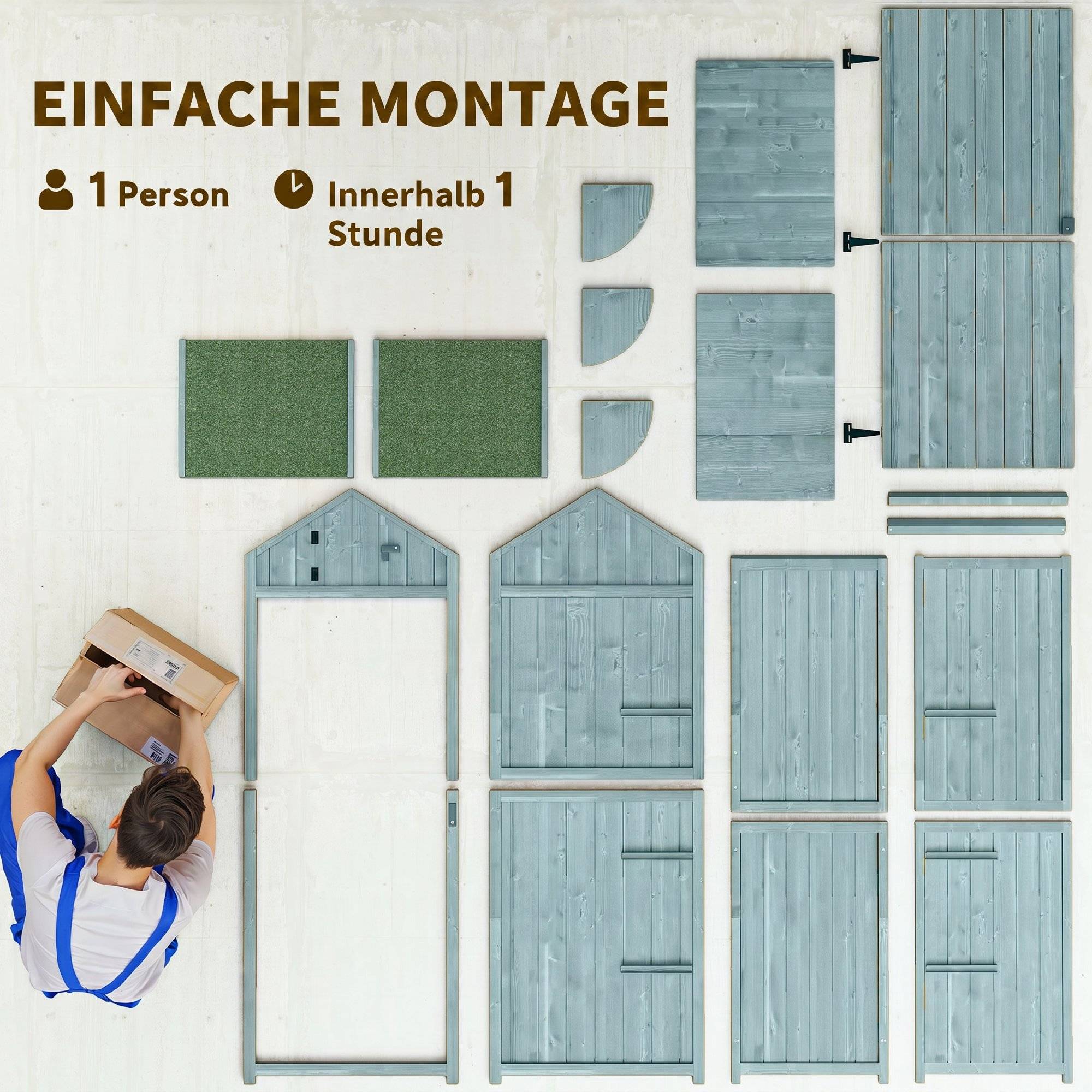ComfortXL - Armoire de jardin en bois bleu clair et vert 77 x 54,2 x 179 cm pour outils avec 3 étagères et toit à deux pans - Image 7