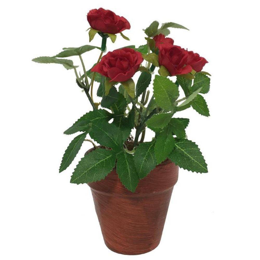 ~Rosier plante fleur artificielle extérieur cimetière tissu rouge 12cm Chemin de campagne - Image 1
