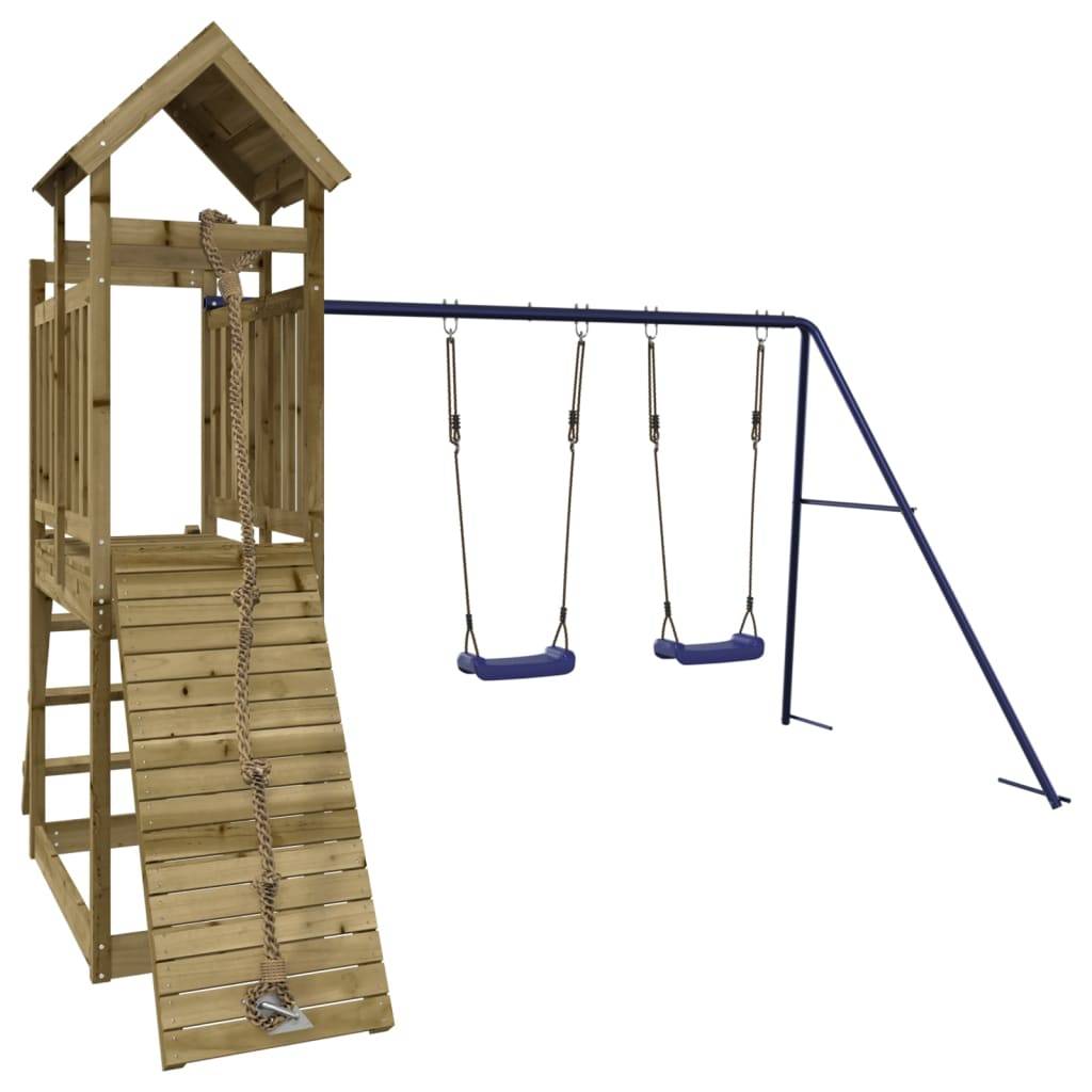 Helloshop26 - Aire de jeux d'extérieur balançoires toboggan portiques robuste jeux jardin 313 x 248 x 214 cm bois de pin imprégné - Image 1