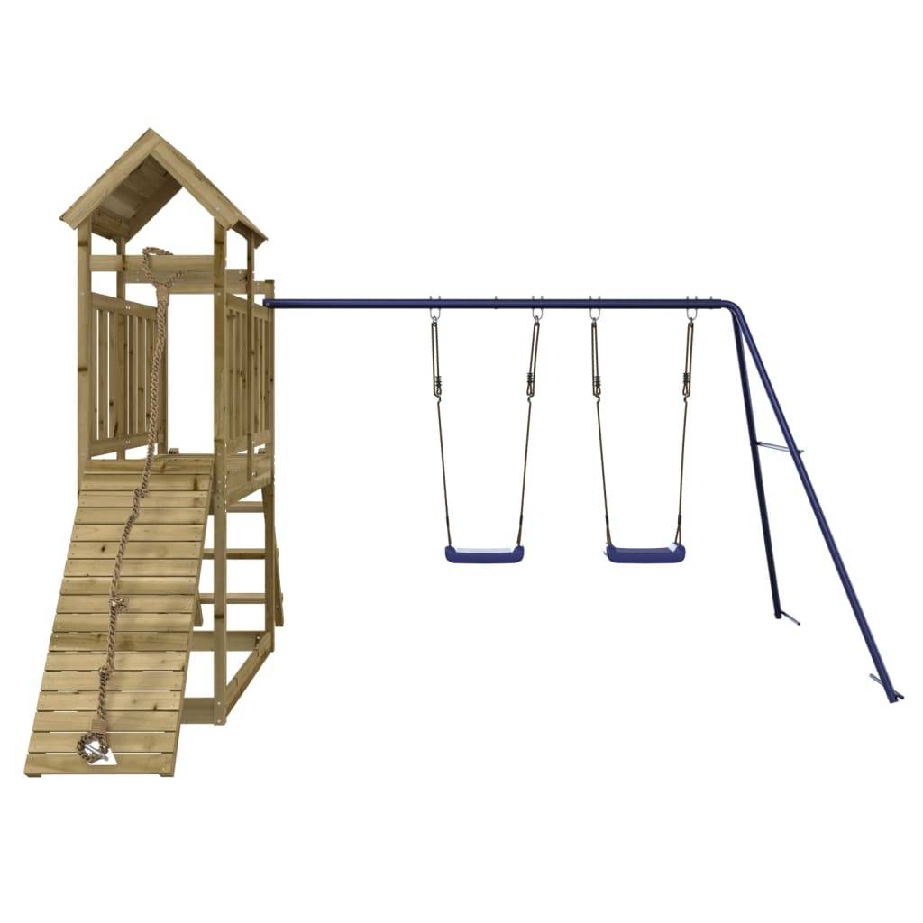 Helloshop26 - Aire de jeux d'extérieur balançoires toboggan portiques robuste jeux jardin 313 x 248 x 214 cm bois de pin imprégné - Image 3