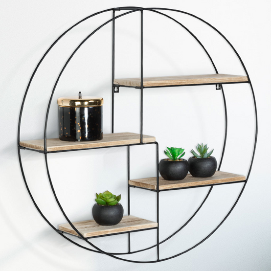 Etagère murale ronde LILY 4 niveaux bois et métal design industriel - Image 1
