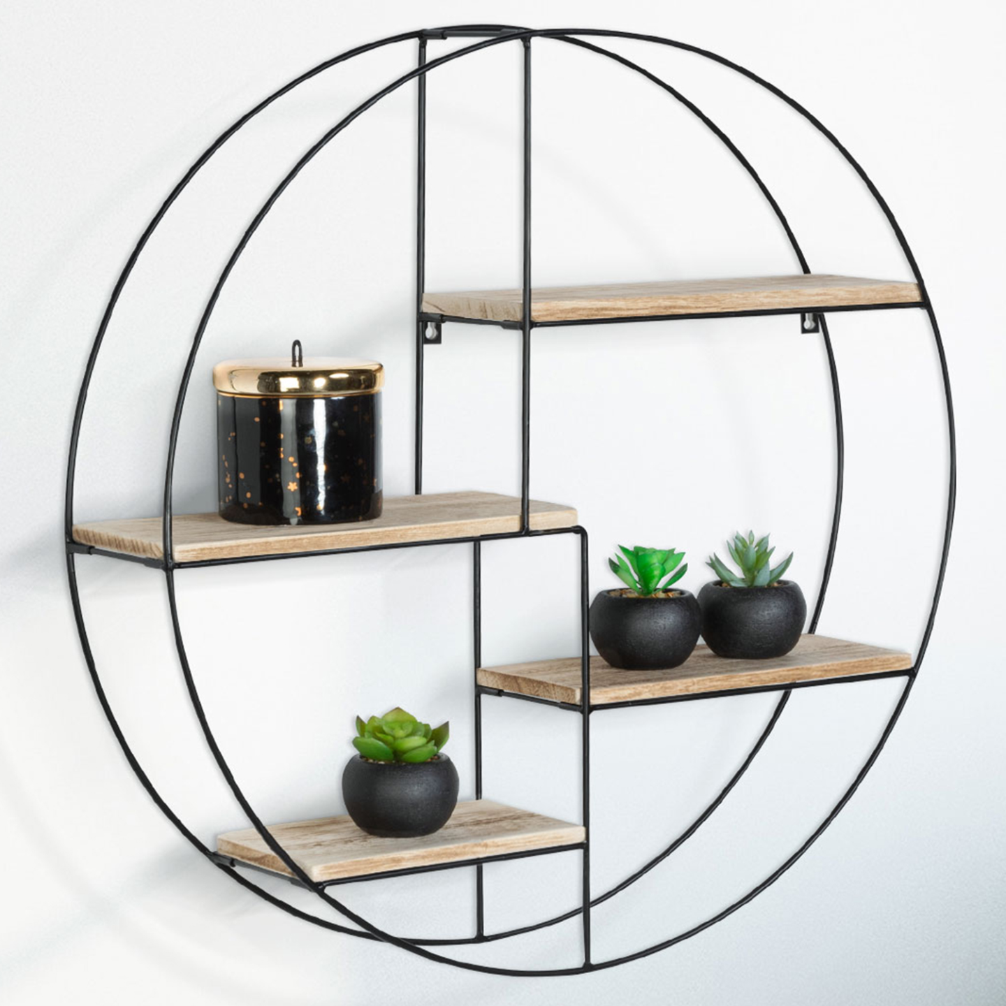 Etagère murale ronde LILY 4 niveaux bois et métal design industriel - Image 1