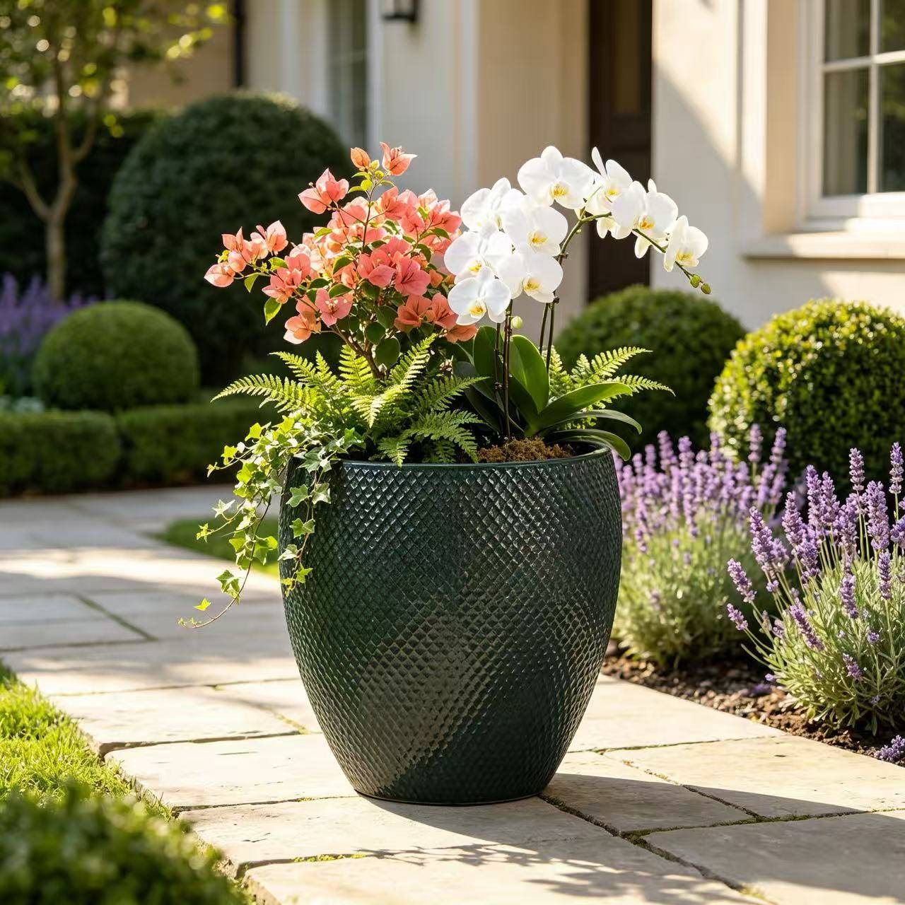 ComfortXL - Très grand pot de fleurs en céramique vert mousse Ø46 x H53 cm jardin terrasse drainage - ComfortXL Outdoor Living - Image 4