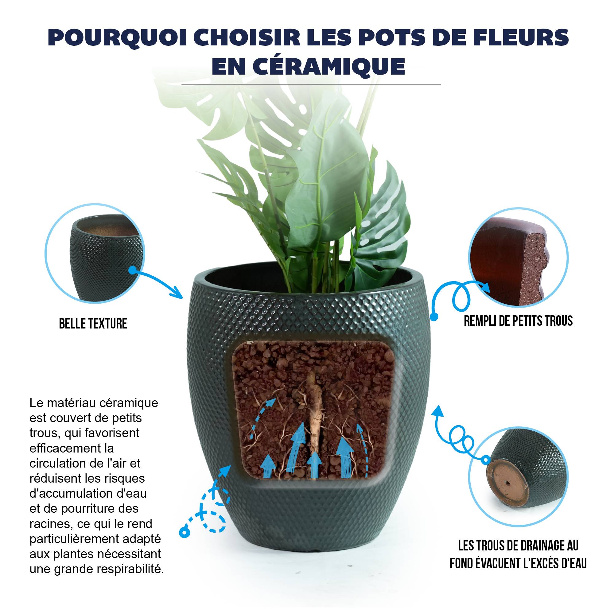 ComfortXL - Très grand pot de fleurs en céramique vert mousse Ø46 x H53 cm jardin terrasse drainage - ComfortXL Outdoor Living - Image 5