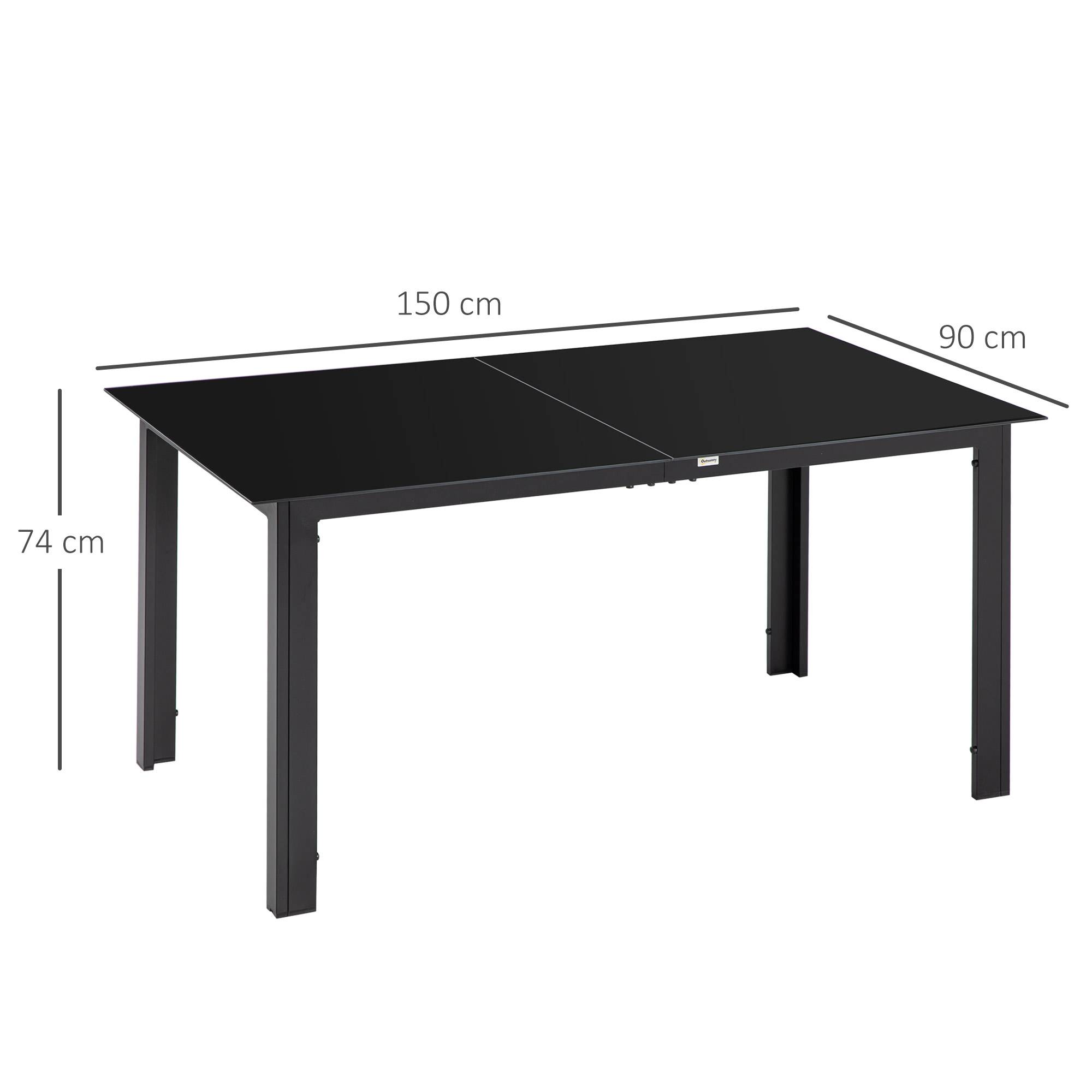 Sans Marque - Table de jardin rectangulaire en aluminium et plateau en verre trempé - 6 personnes 150 x 90 x 74 cm noir - Image 5