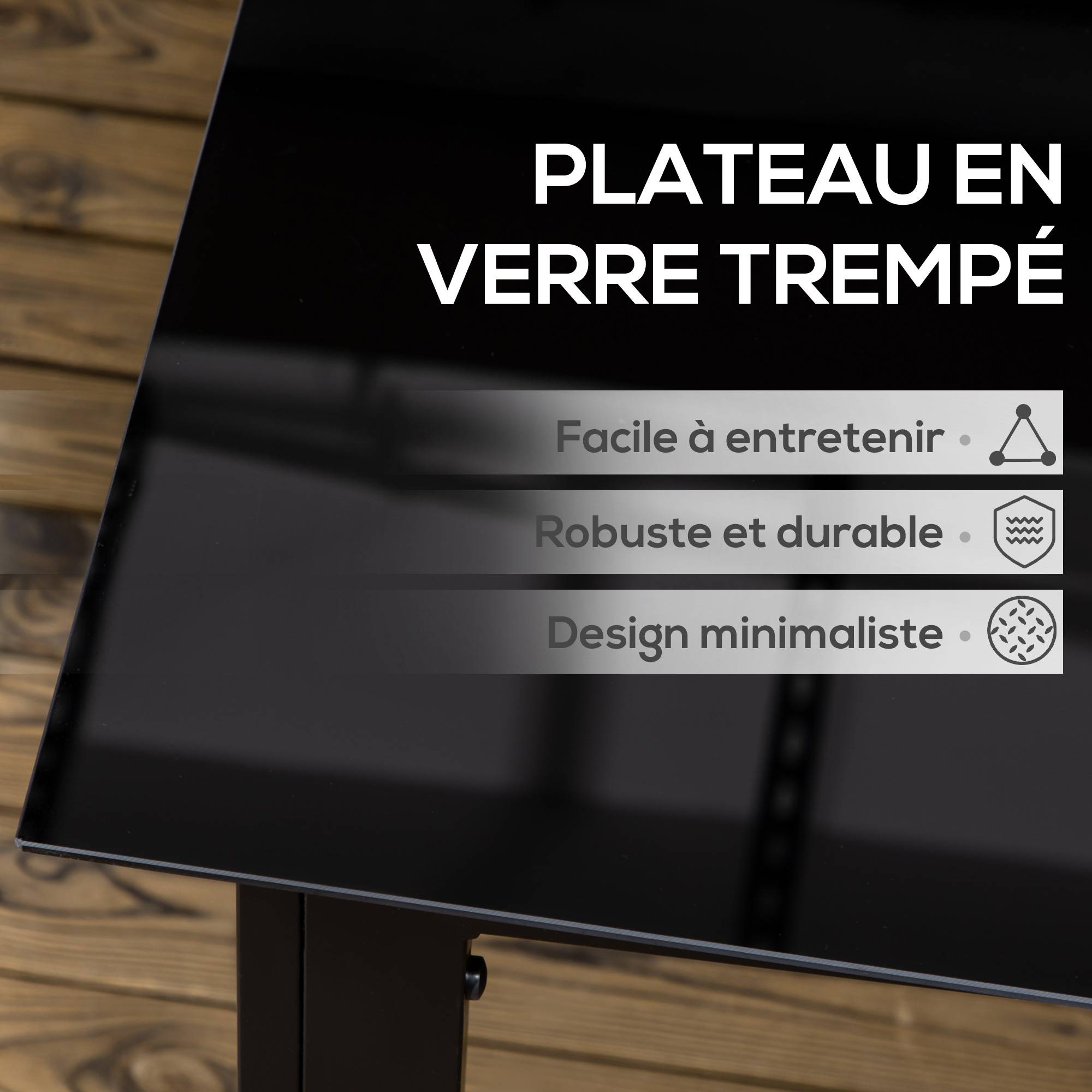 Sans Marque - Table de jardin rectangulaire en aluminium et plateau en verre trempé - 6 personnes 150 x 90 x 74 cm noir - Image 6