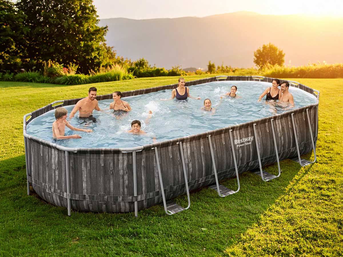 Bestway - Piscine tubulaire Power Steel décor bois ovale 7,32 x 3,66 x 1,22 m - Bestway - Image 1