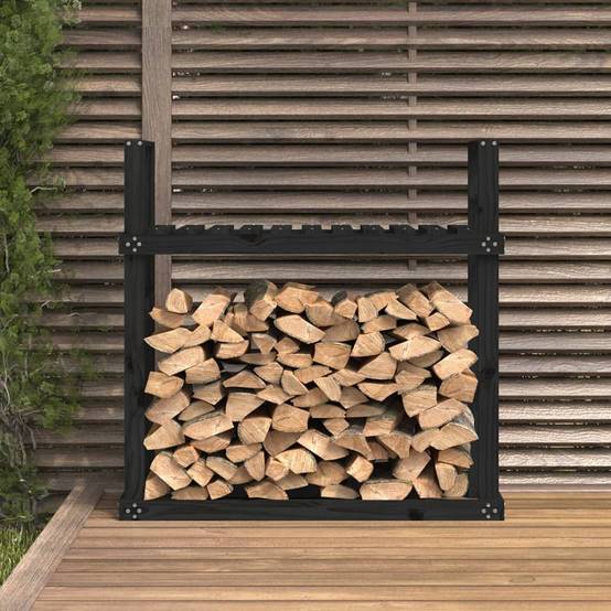 Étagère à Bûches en Bois de Pin Noir Design Moderne pour Stockage 110x35x109cm - ComfortXL Outdoor Living - Image 3