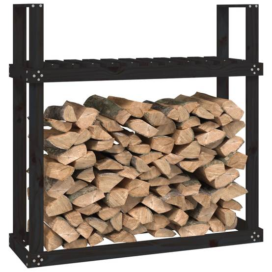 Étagère à Bûches en Bois de Pin Noir Design Moderne pour Stockage 110x35x109cm - ComfortXL Outdoor Living - Image 4