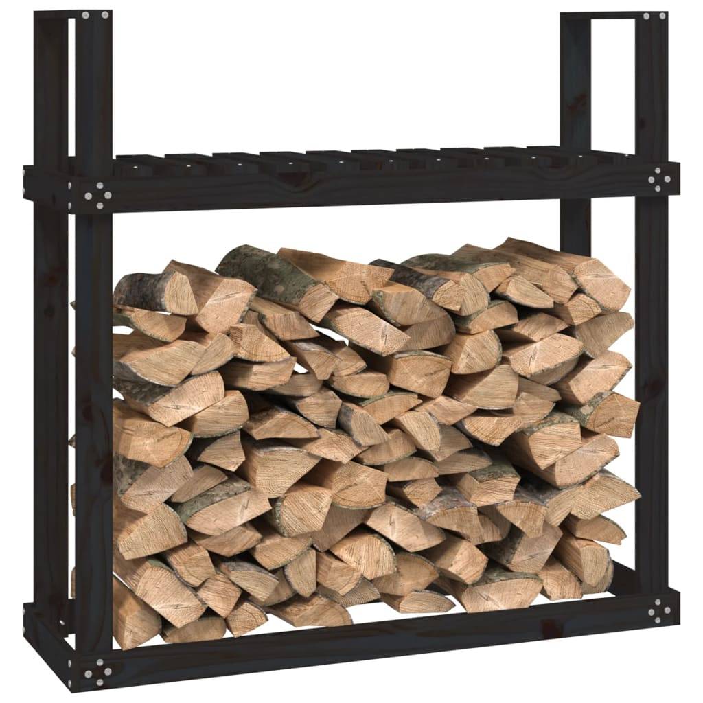 Étagère à Bûches en Bois de Pin Noir Design Moderne pour Stockage 110x35x109cm - ComfortXL Outdoor Living - Image 4