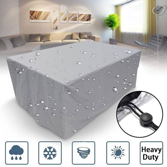 IntiMeg - Housse Salon de Jardin 210D Oxford Tissu Housse de Protection pour Mobilier Protection contre la pluie et la poussière, Anti-UV(110x110x85cm, argent - Image 1