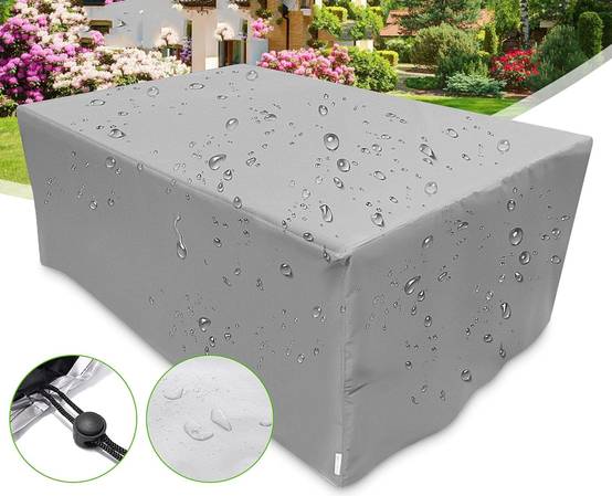 IntiMeg - Housse Salon de Jardin 210D Oxford Tissu Housse de Protection pour Mobilier Protection contre la pluie et la poussière, Anti-UV(110x110x85cm, argent - Image 2