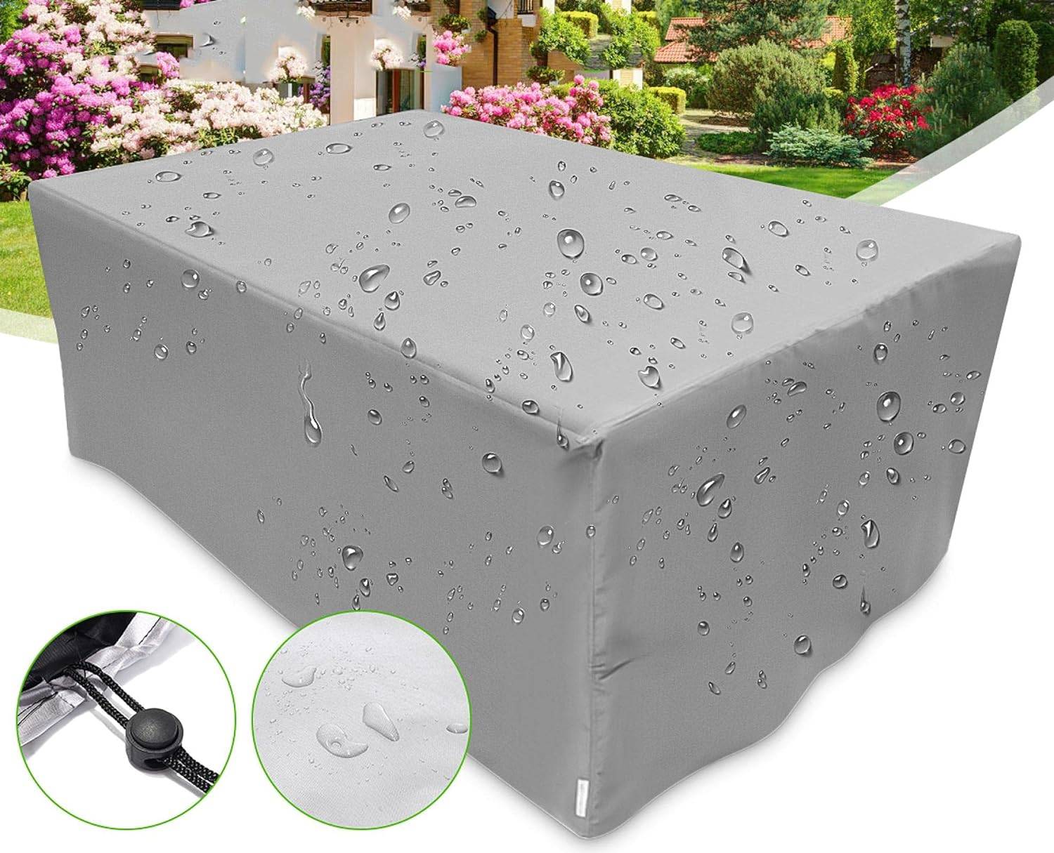IntiMeg - Housse Salon de Jardin 210D Oxford Tissu Housse de Protection pour Mobilier Protection contre la pluie et la poussière, Anti-UV(110x110x85cm, argent - Image 2