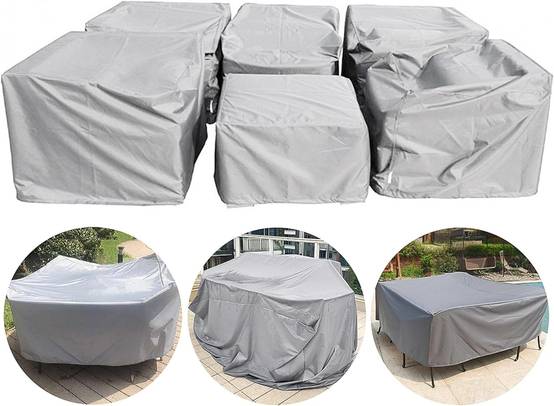 IntiMeg - Housse Salon de Jardin 210D Oxford Tissu Housse de Protection pour Mobilier Protection contre la pluie et la poussière, Anti-UV(110x110x85cm, argent - Image 3