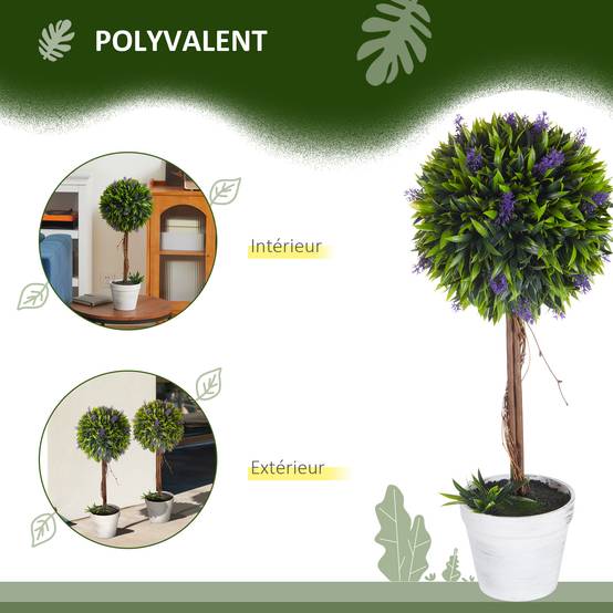 Lot de 2 plantes Artificielles avec fleurs de lavande, tronc et pot inclus - hauteur 60 cm - Image 7