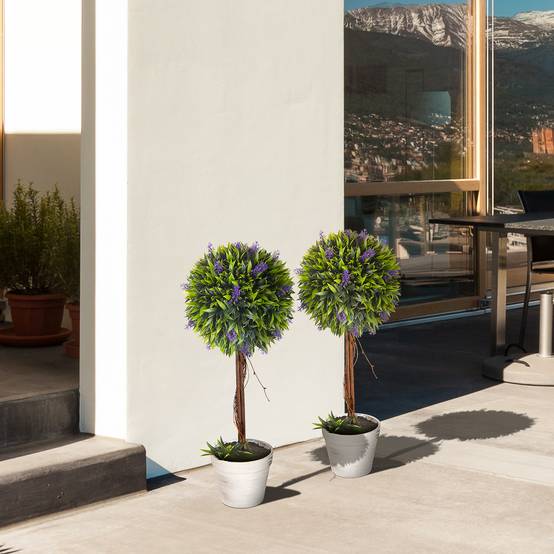 Lot de 2 plantes Artificielles avec fleurs de lavande, tronc et pot inclus - hauteur 60 cm - Image 9
