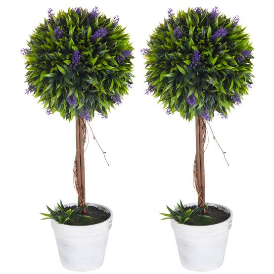 Lot de 2 plantes Artificielles avec fleurs de lavande, tronc et pot inclus - hauteur 60 cm - Image 2