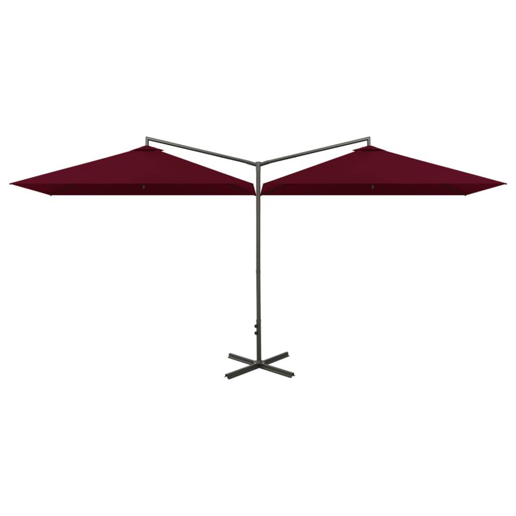 Helloshop26 - Parasol double avec mât en acier rouge bordeaux 600 x 300 cm - Image 1