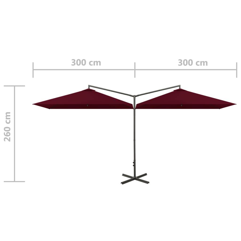 Helloshop26 - Parasol double avec mât en acier rouge bordeaux 600 x 300 cm - Image 6