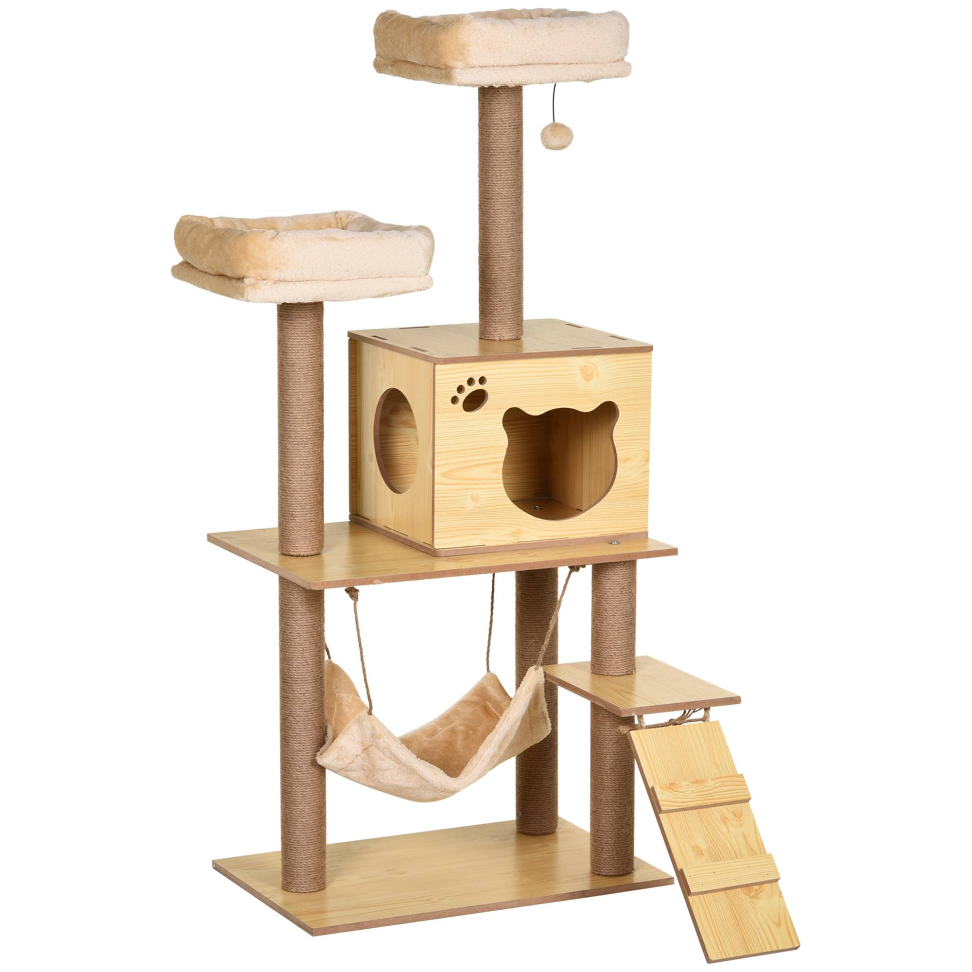 Sans Marque - Arbre à chat design contemporain poteaux sisal niche plateformes hamac balle beige - Image 1