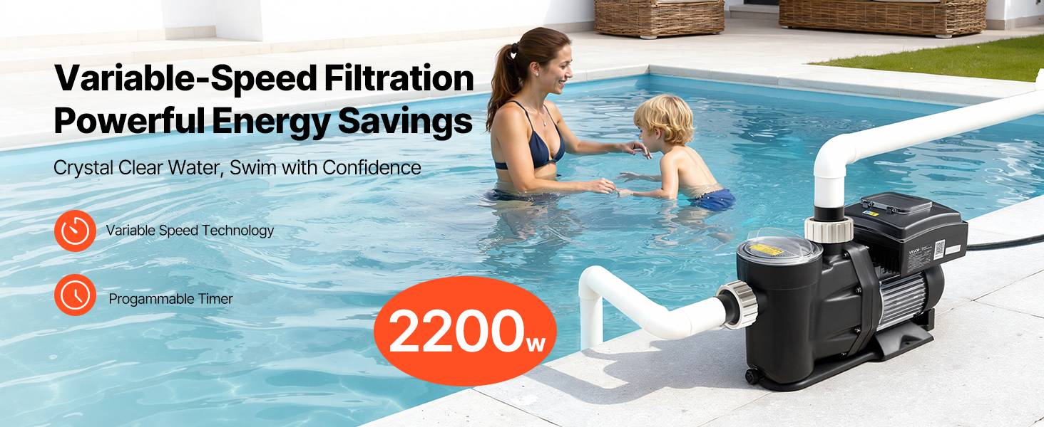 Vevor - VEVOR Pompe Piscine Vitesse Variable Piscine Hors Sol Enterrée 2200 W 43000 L/h - Image 9