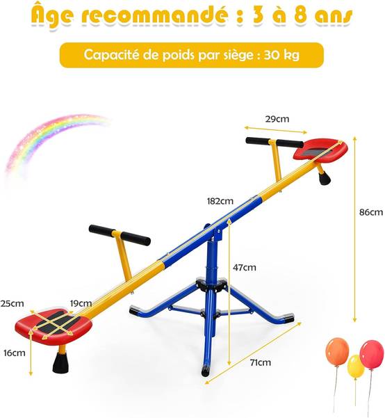 Balançoire à bascule tapecul pour enfant pivotante à 360° avec pieds d'arrêt jouet 3 - 8 ans - Image 4