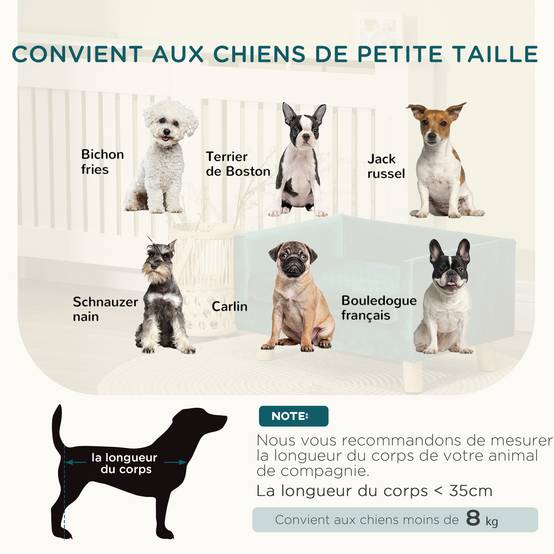 Canapé chien lit pour chien design scandinave coussin moelleux pieds bois massif dim. 64 x 45 x 36 cm velours bleu canard - Image 9