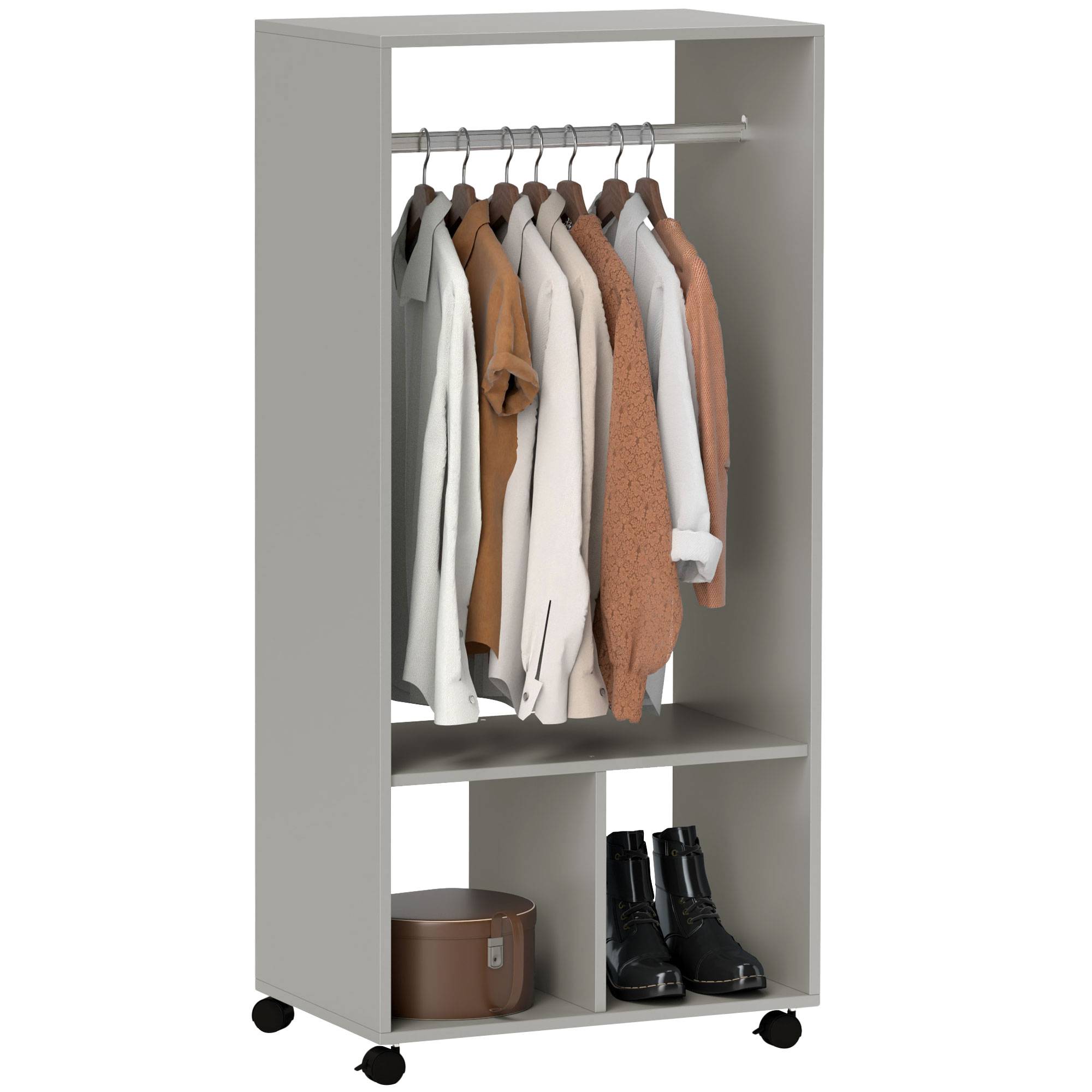 Sans Marque - Armoire penderie étagère 2 niches penderie 4 roulettes pivotantes dim. 60L x 40L x 128H cm gris - Image 1