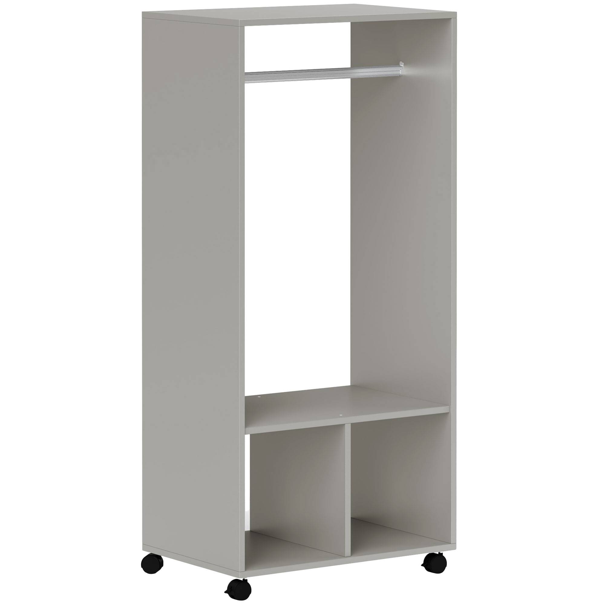 Sans Marque - Armoire penderie étagère 2 niches penderie 4 roulettes pivotantes dim. 60L x 40L x 128H cm gris - Image 8