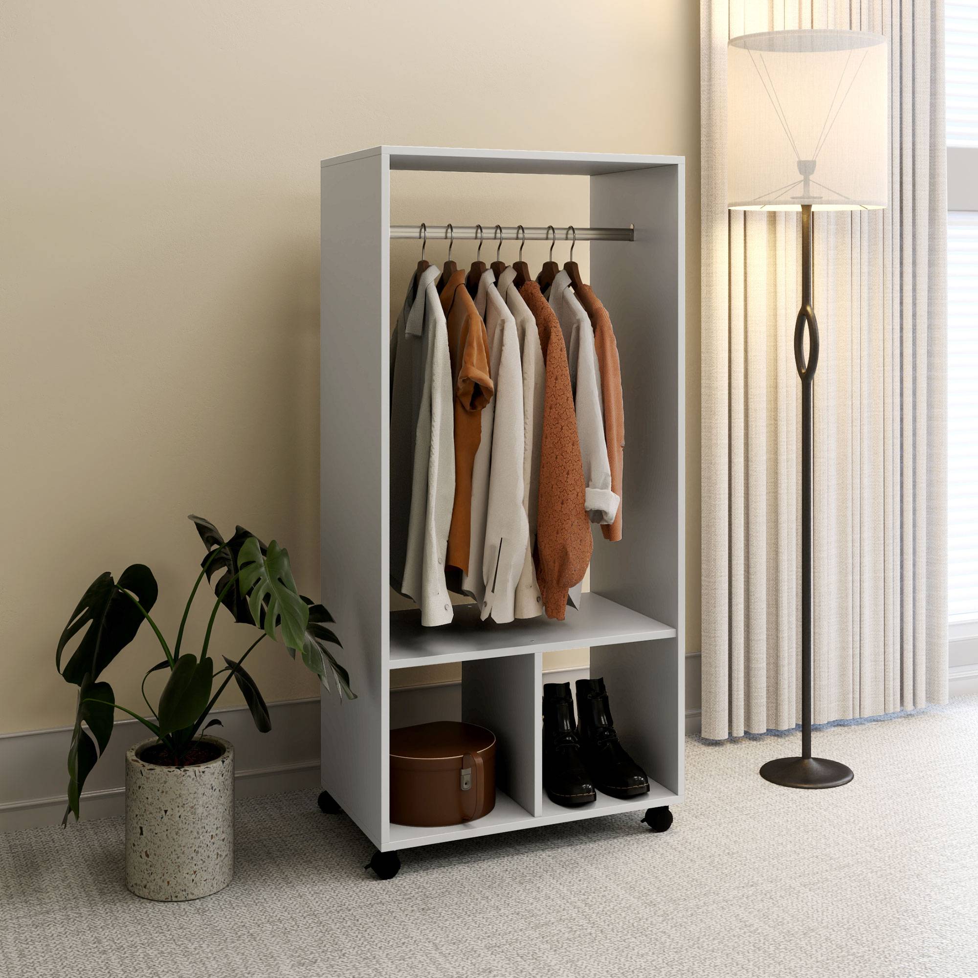 Sans Marque - Armoire penderie étagère 2 niches penderie 4 roulettes pivotantes dim. 60L x 40L x 128H cm gris - Image 6