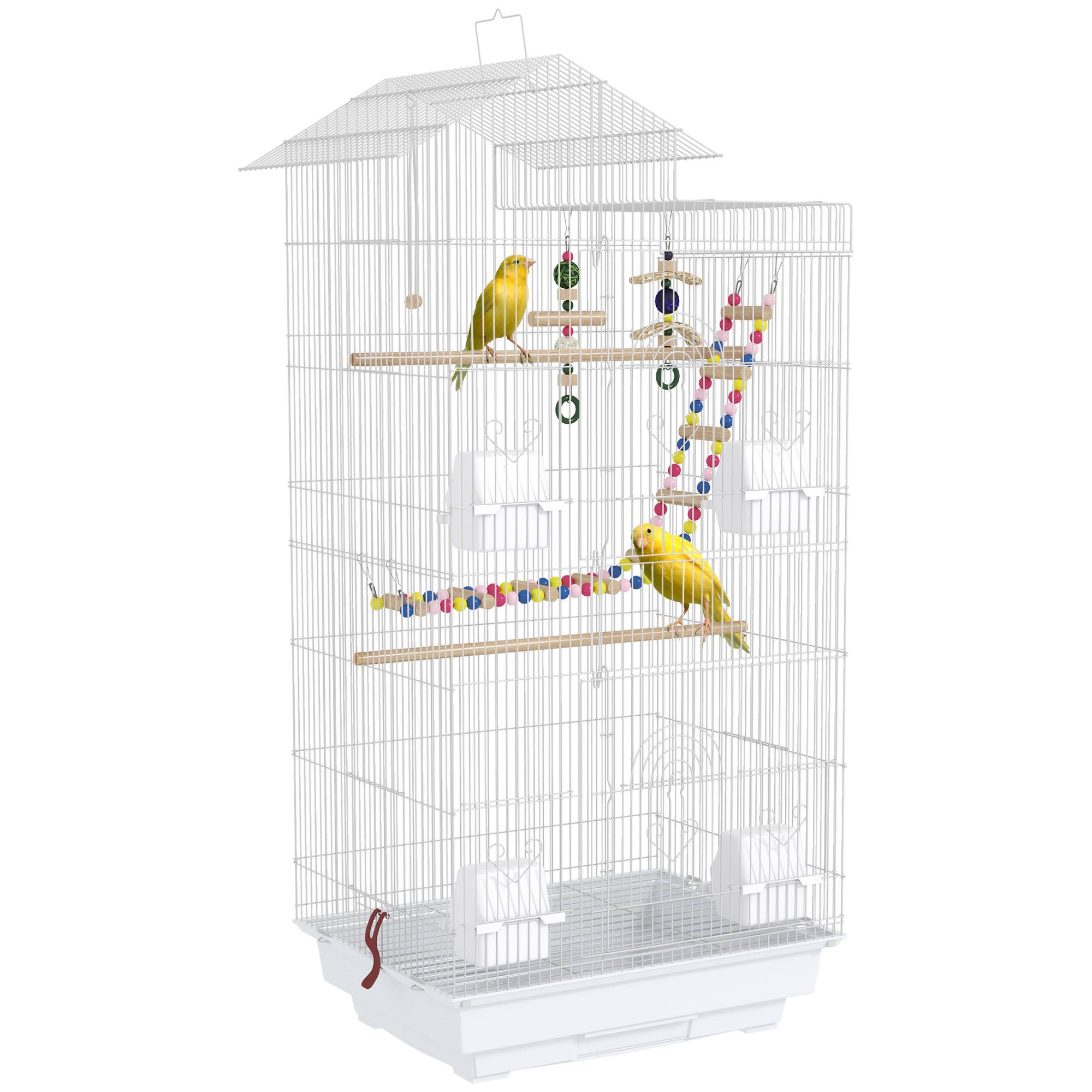 Cage à oiseaux 46 x 36 x 100 cm 4 mangeoires 3 perchoirs cage pour perruche calopsitte conure pinson canaris - Image 1
