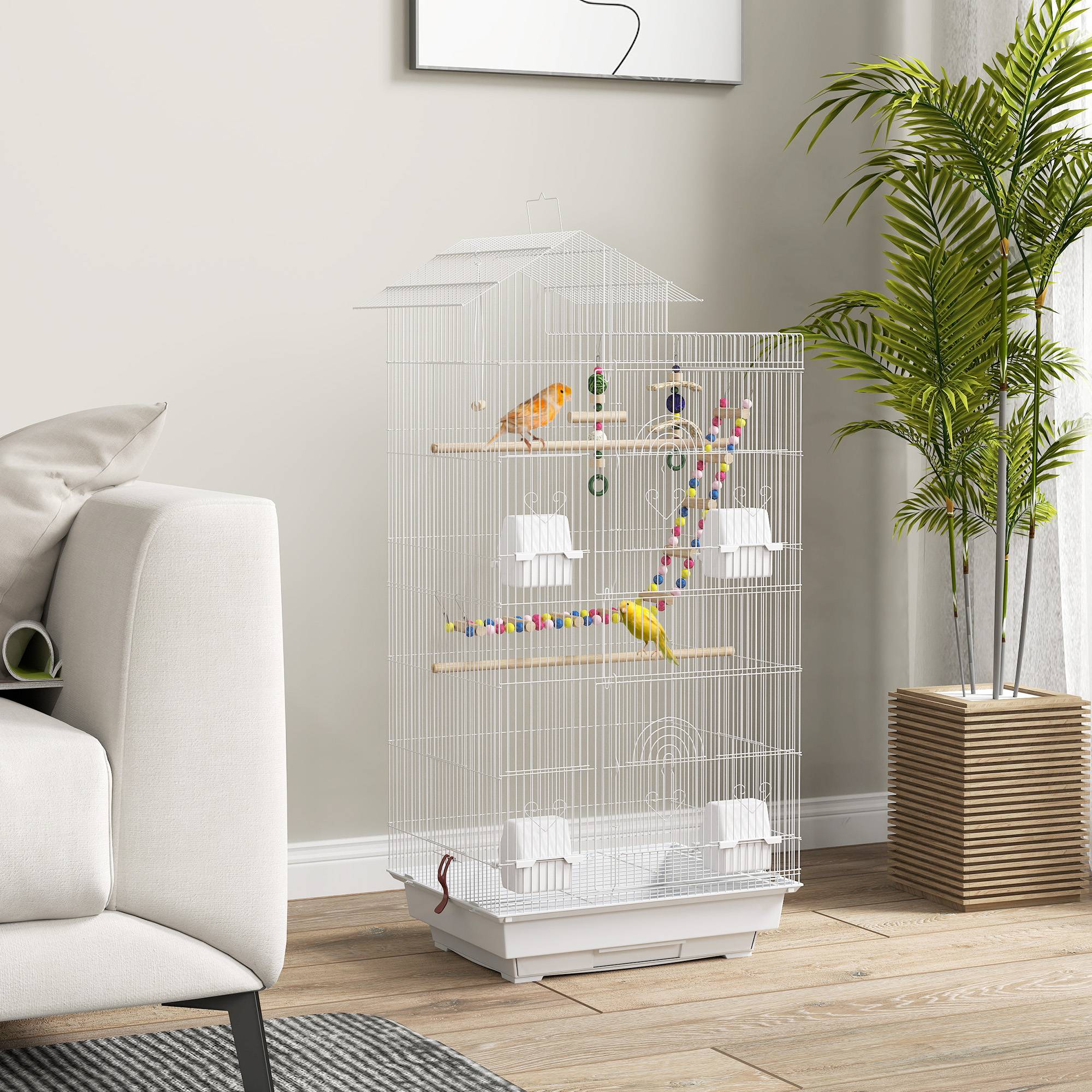 Cage à oiseaux 46 x 36 x 100 cm 4 mangeoires 3 perchoirs cage pour perruche calopsitte conure pinson canaris - Image 3