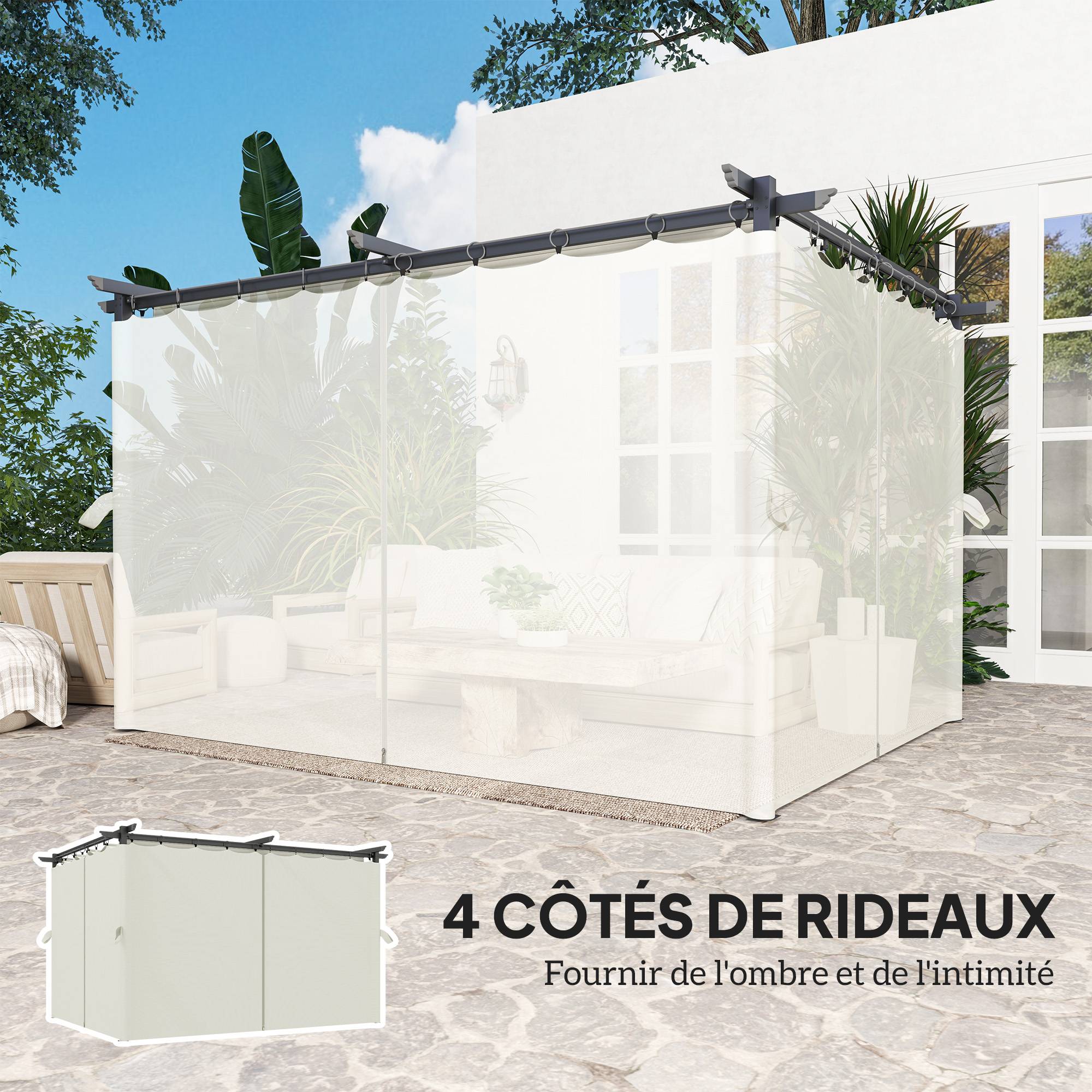 Outsunny - Pergola coulissante retractable 3x4m avec parois latérales, tonnelle jardin, abri soleil UPF30+ pour terrasse/patio polyester 180g/m² crème - OUTSUNNY - Image 6