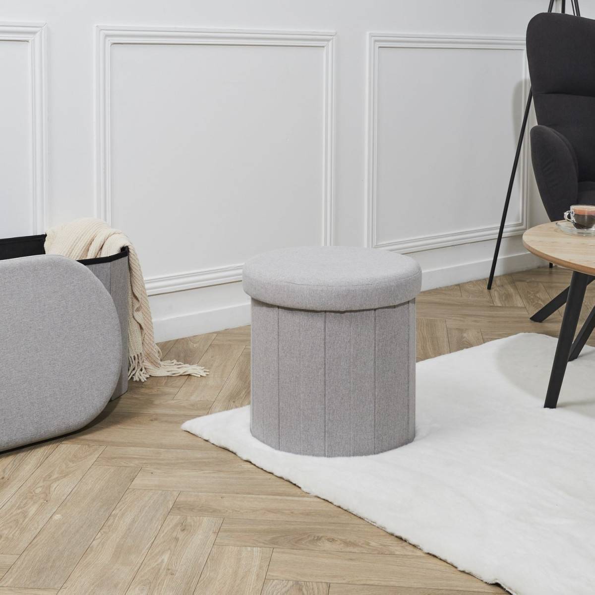 The Home Deco Factory - Pouf Coffre Pliable "Pills" 38cm Gris - Image 4