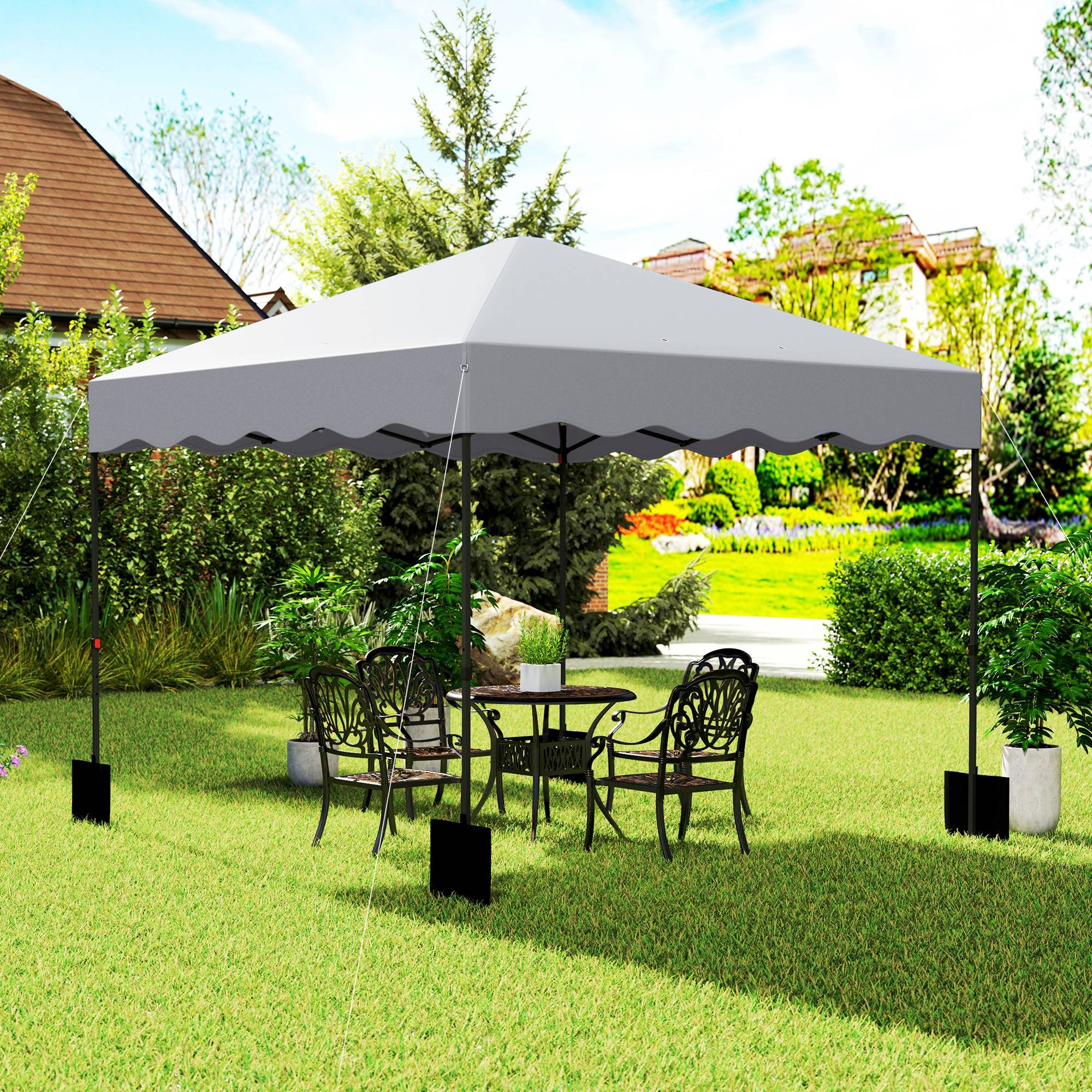 Tonnelle pop-up de jardin en métal pour terrasse protection UV réglable 3x3m gris clair - ComfortXL Outdoor Living - Image 4